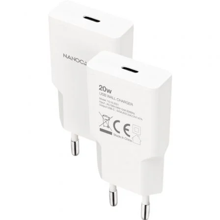 Nanocable Cargador de Pared USB-C/PD 20W Blanco Nanocable Cargador de Pared USB-C/PD 20W Blanco